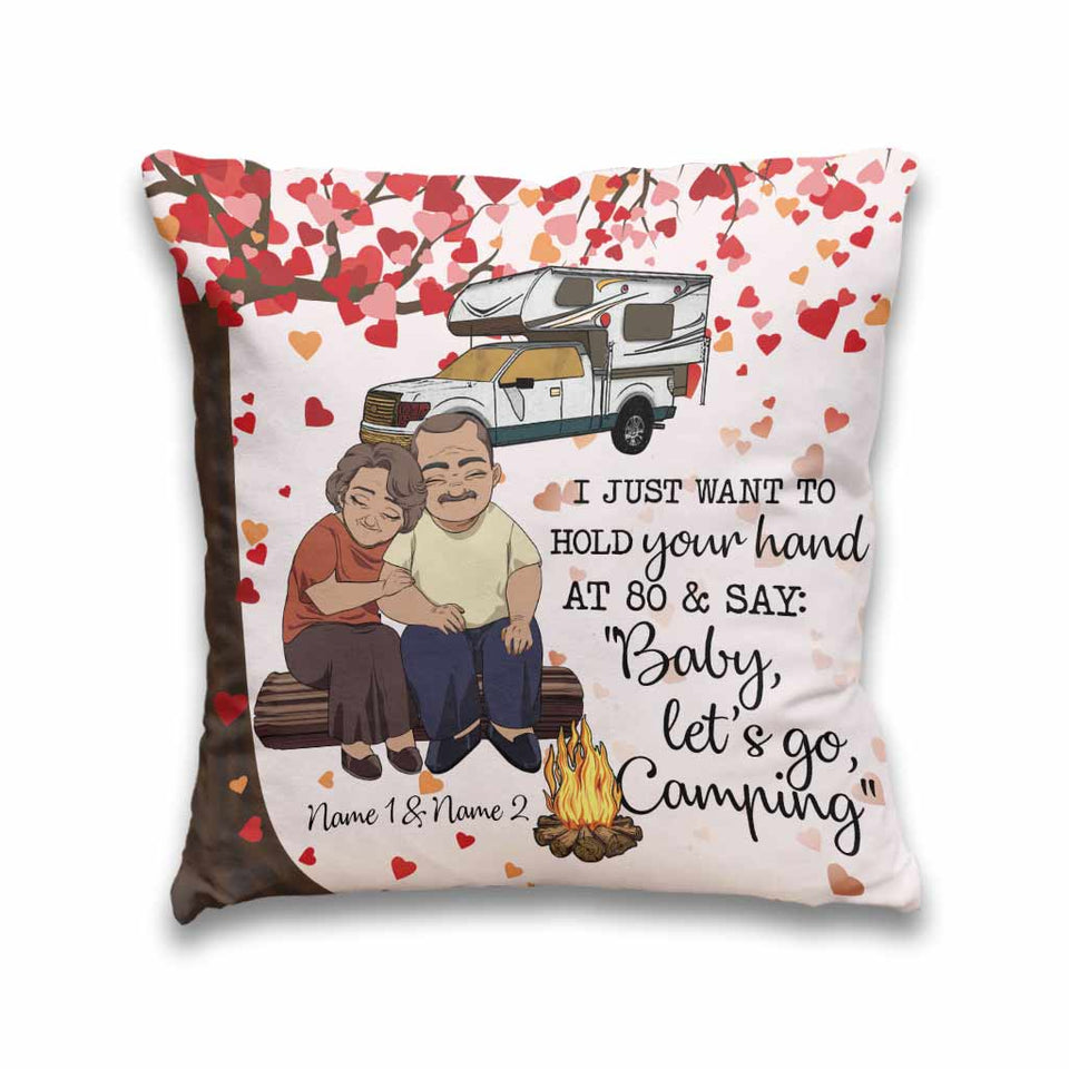 I Just Want To Hold Your Hand Camping Old Couple - Personalized Throw Pillow