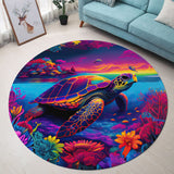 Salty Lil' Beach Turtle Round Rug
