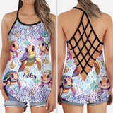 Salty Little Beach - Personalized Turtle Cross Tank Top
