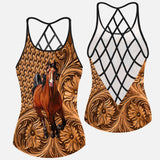 Love Horses Leather Pattern Print Cross Tank Top