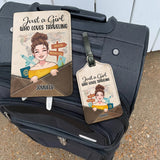 Just A Girl Who Loves Traveling - Personalized Travelling Leather Luggage Tag & Passport Holder