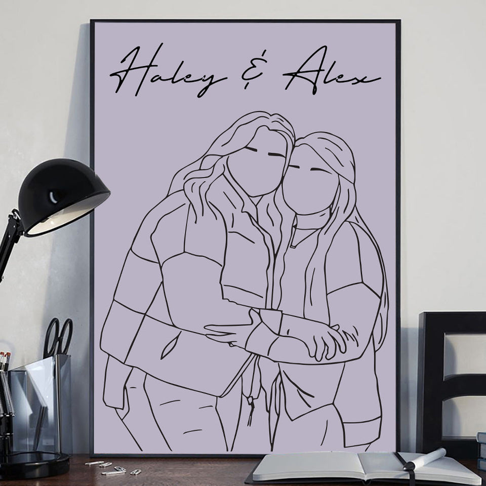 Line Art Portrait - Personalized Sibling Canvas And Poster