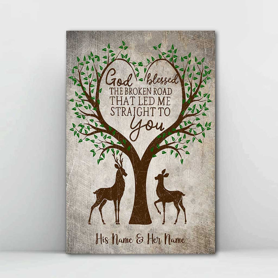 God Blessed The Broken Road - Personalized Couple Hunting Poster