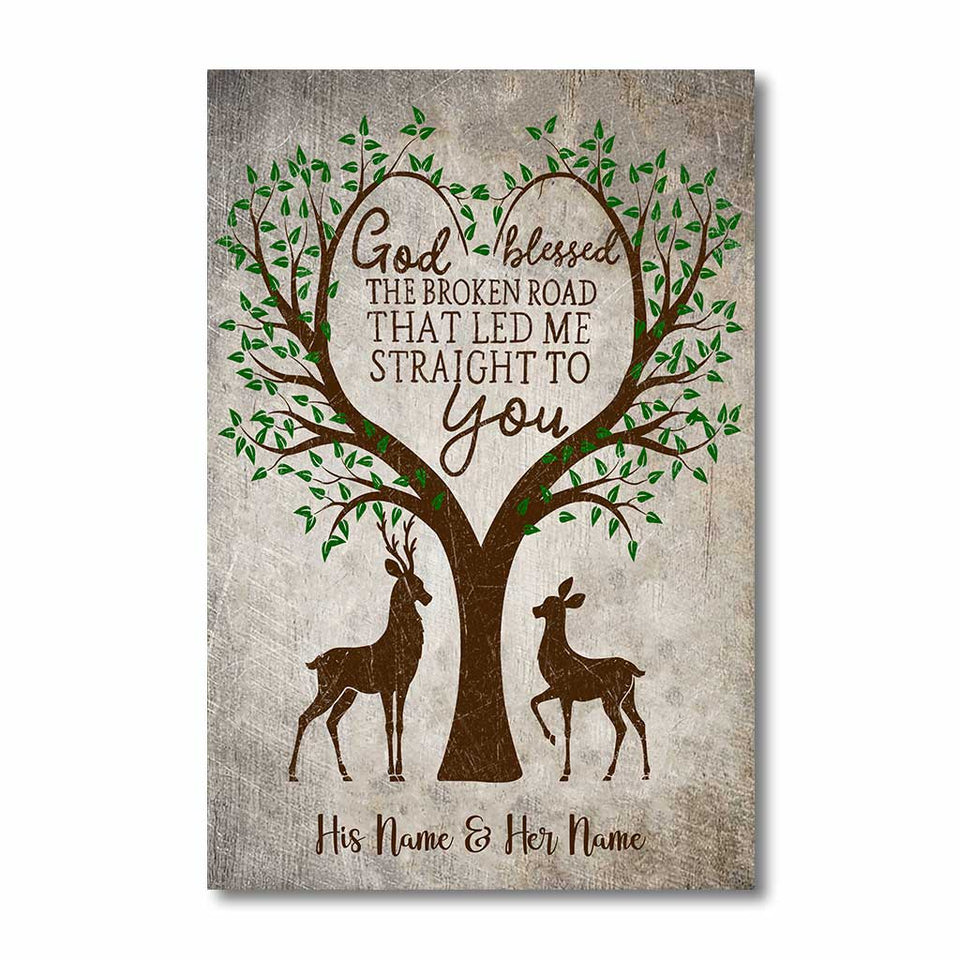 God Blessed The Broken Road - Personalized Couple Hunting Poster