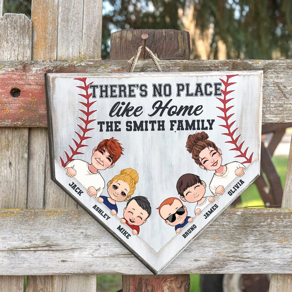There's No Place Like Home - Personalized Baseball Wood Sign
