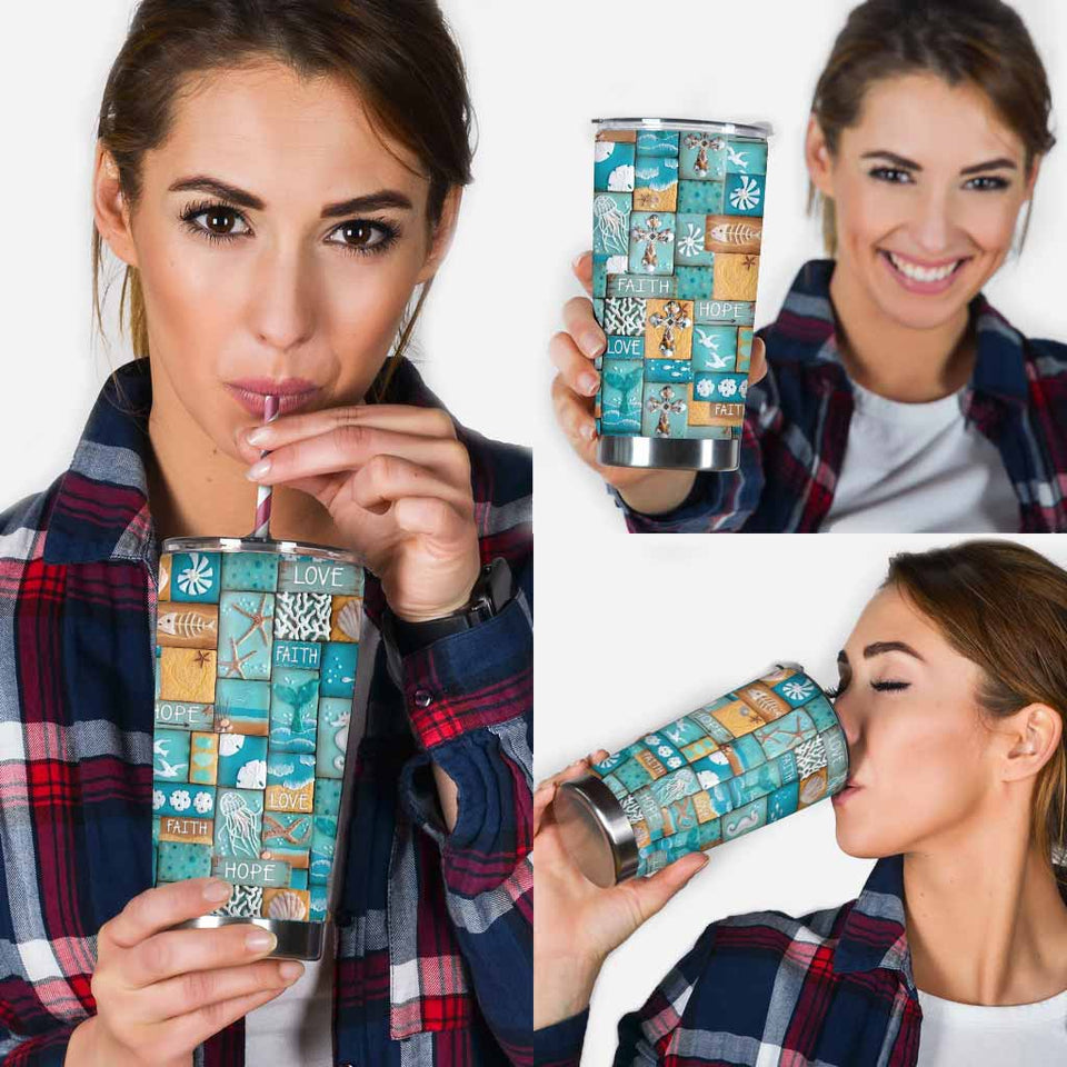 Faith Hope Love - Sea Lover 3D Pattern Print Tumbler