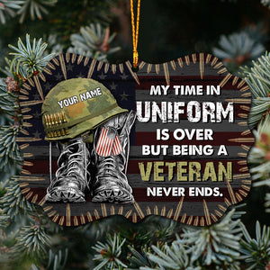 My Time In Uniform Is Over - Personalized Christmas Veteran Ornament (Printed On Both Sides)