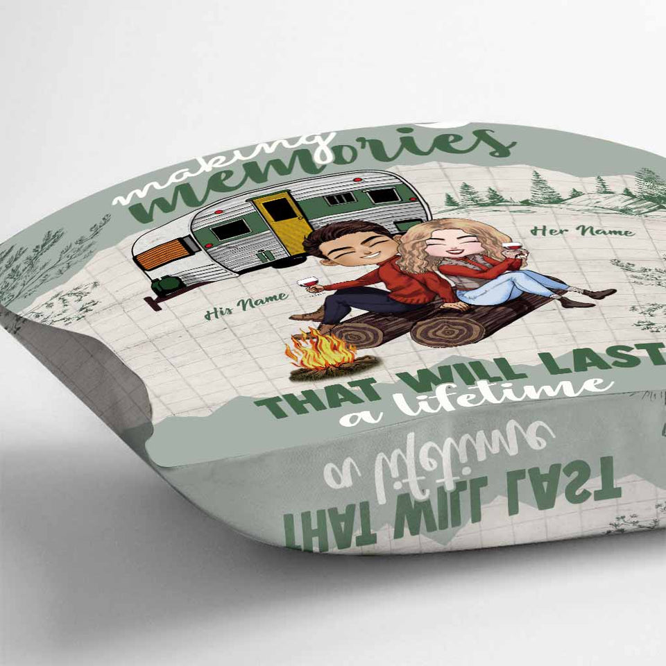 Making Memories Will Last A Lifetime - Personalized Couple Camping Throw Pillow