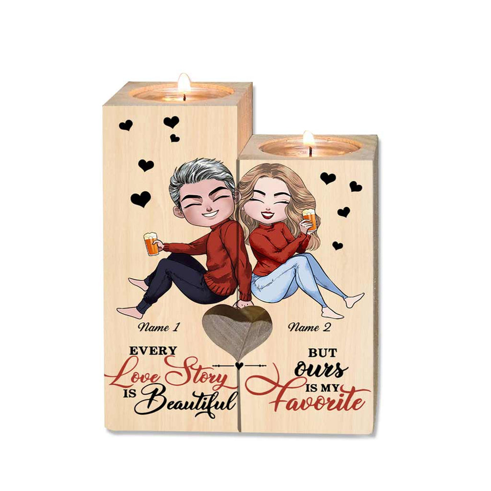 Husband And Wife Love Story - Personalized Couple Candle Holder
