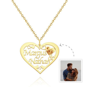 Engraved Photo Necklaces Heart-shaped With Names - Personalized Couple Necklace