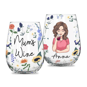 Mum's Wine Botanical Floral - Personalized Mother's Day Mother All Over Wine Glass