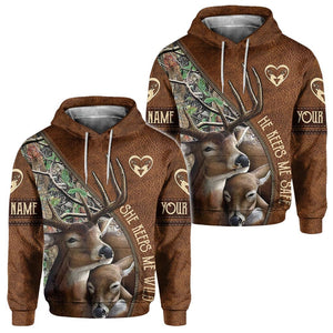 She Keeps Me Wild He Keeps Me Safe - Personalized Couple Hunting All Over T-shirt and Hoodie