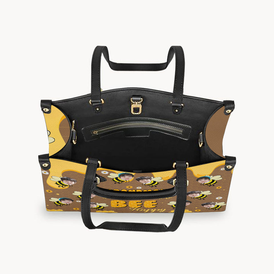 Bee Happy - Gift for grandma, mom - Personalized Leather Handbag