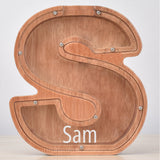 Custom Initial And Name - Personalized Letter And Name Oak Wooden Piggy Bank