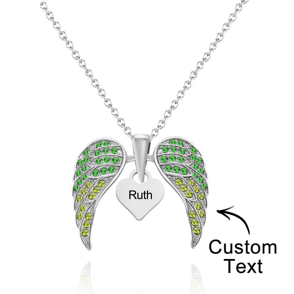 Angle Wing - Personalized Wing Heart-Shaped Engraved Necklace