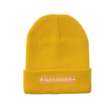 Custom Name Leather Patch Beanie - Personalized Beanie Hat