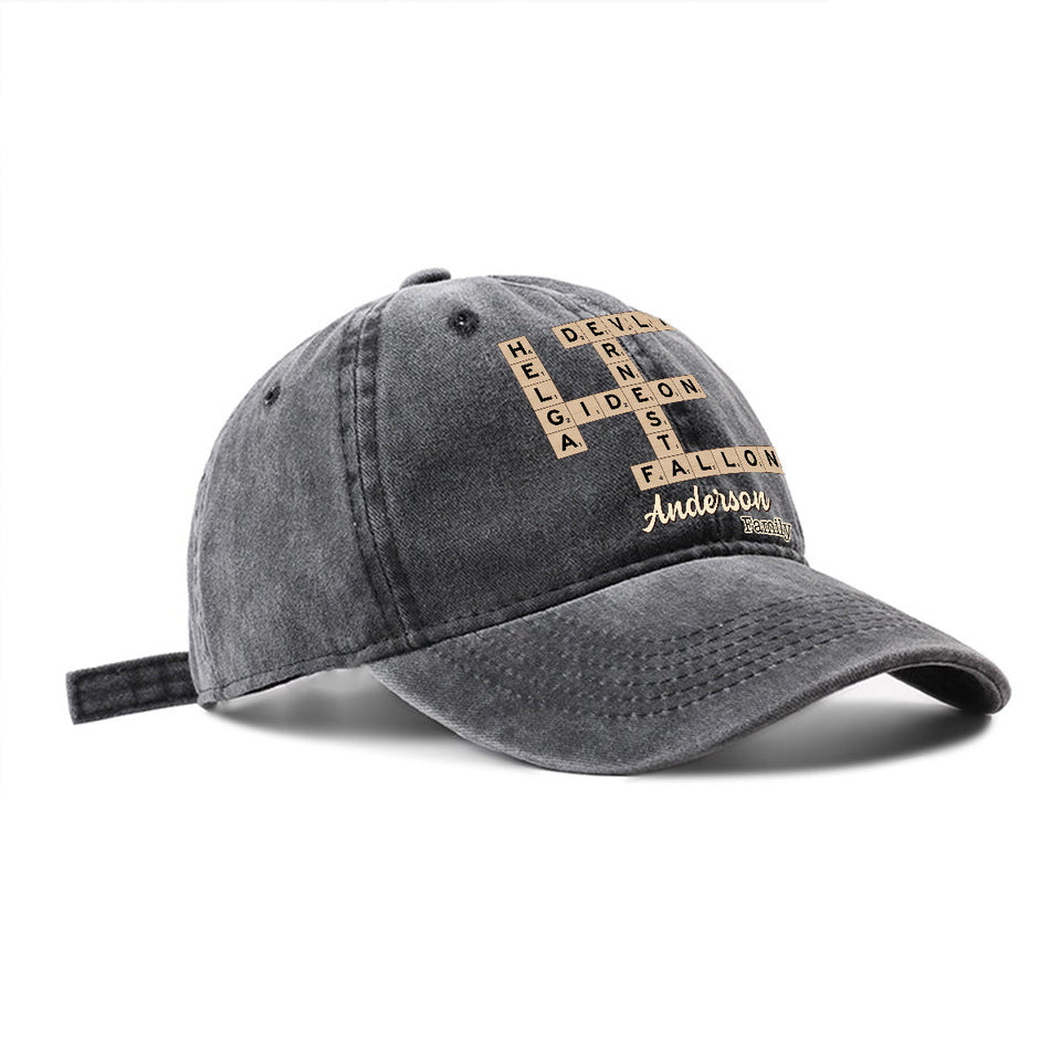 Love Family Scrabble Crossword - Personalized Scrabble Washed Denim Cap