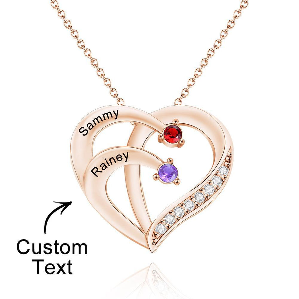 Love By Heart - Personalized Family Names Heart Shaped Necklace With Birthstone