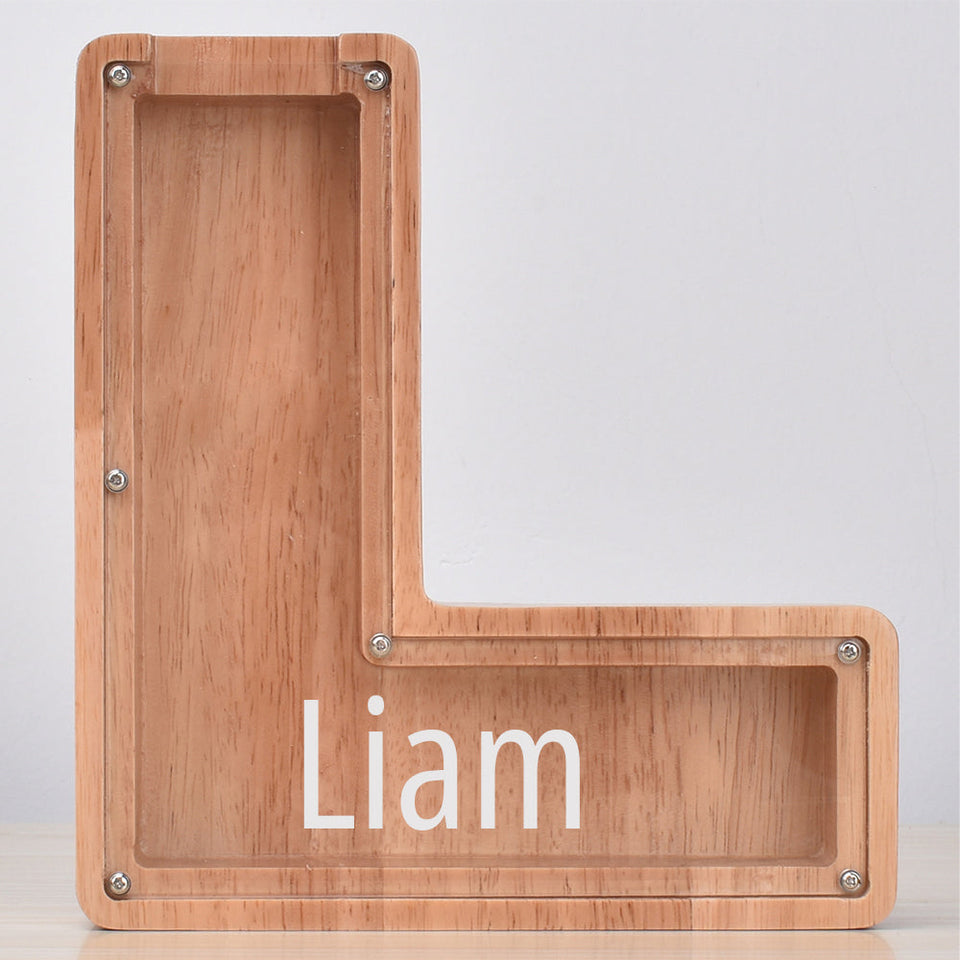 Custom Initial And Name - Personalized Letter And Name Oak Wooden Piggy Bank