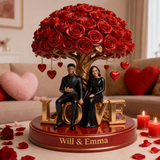 Custom Black Couple Figurine Under Red Rose Tree, Engraved Name Statue, Romantic Anniversary & Wedding Gift Home Decor Keepsake