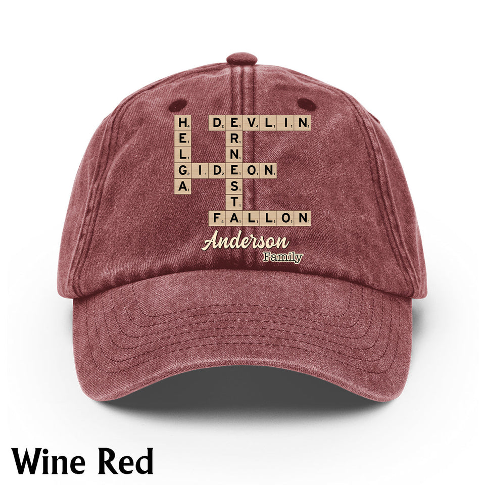 Love Family Scrabble Crossword - Personalized Scrabble Washed Denim Cap