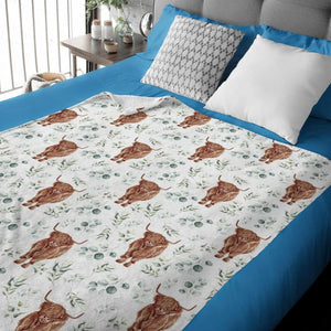 Floral Highland Cow Pattern Highland Cow Blanket 0624