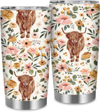Floral Highland Cow Pattern Highland Cow Tumbler 0624