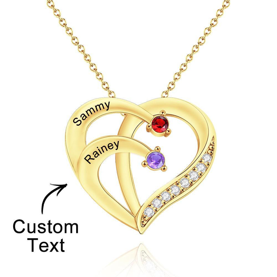 Love By Heart - Personalized Family Names Heart Shaped Necklace With Birthstone