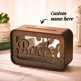 Personalized Name Rectangular Wooden Piggy Bank