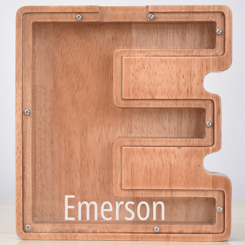 Custom Initial And Name - Personalized Letter And Name Oak Wooden Piggy Bank