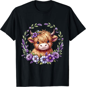 Baby Highland Cow With Purple Flowers Highland Cow T-shirt & Hoodie 0624