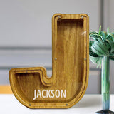 Custom Initial And Name - Personalized Letter And Name Tung Wooden Piggy Bank