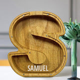 Custom Initial And Name - Personalized Letter And Name Tung Wooden Piggy Bank