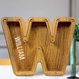 Custom Initial And Name - Personalized Letter And Name Tung Wooden Piggy Bank