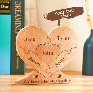 Engraved Wooden Name - Personalized Family Name Heart Puzzle Plaque