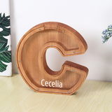 Custom Initial And Name - Personalized Letter And Name Brown Wooden Piggy Bank