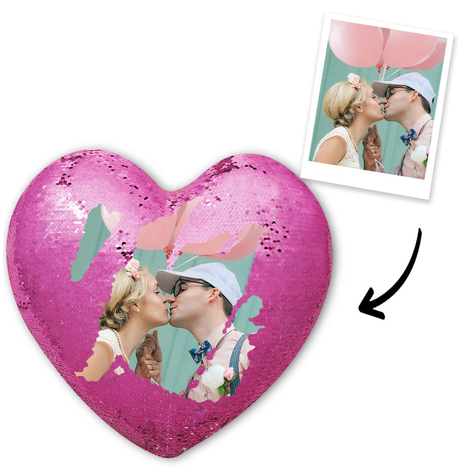 Any Photo - Personalized Couple Heart Magic Sequin Pillow