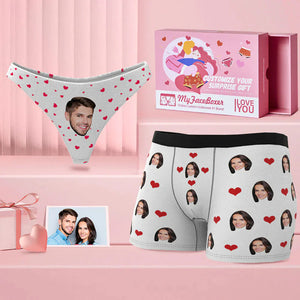 Custom Face Couple Matching Set Women Panties + Men's Boxer Briefs - Personalized Couple Underwear