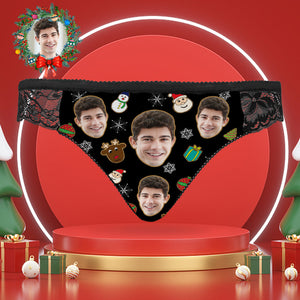 Custom Face Women Lace Sexy Panty - Personalized Couple Black Lace Panties