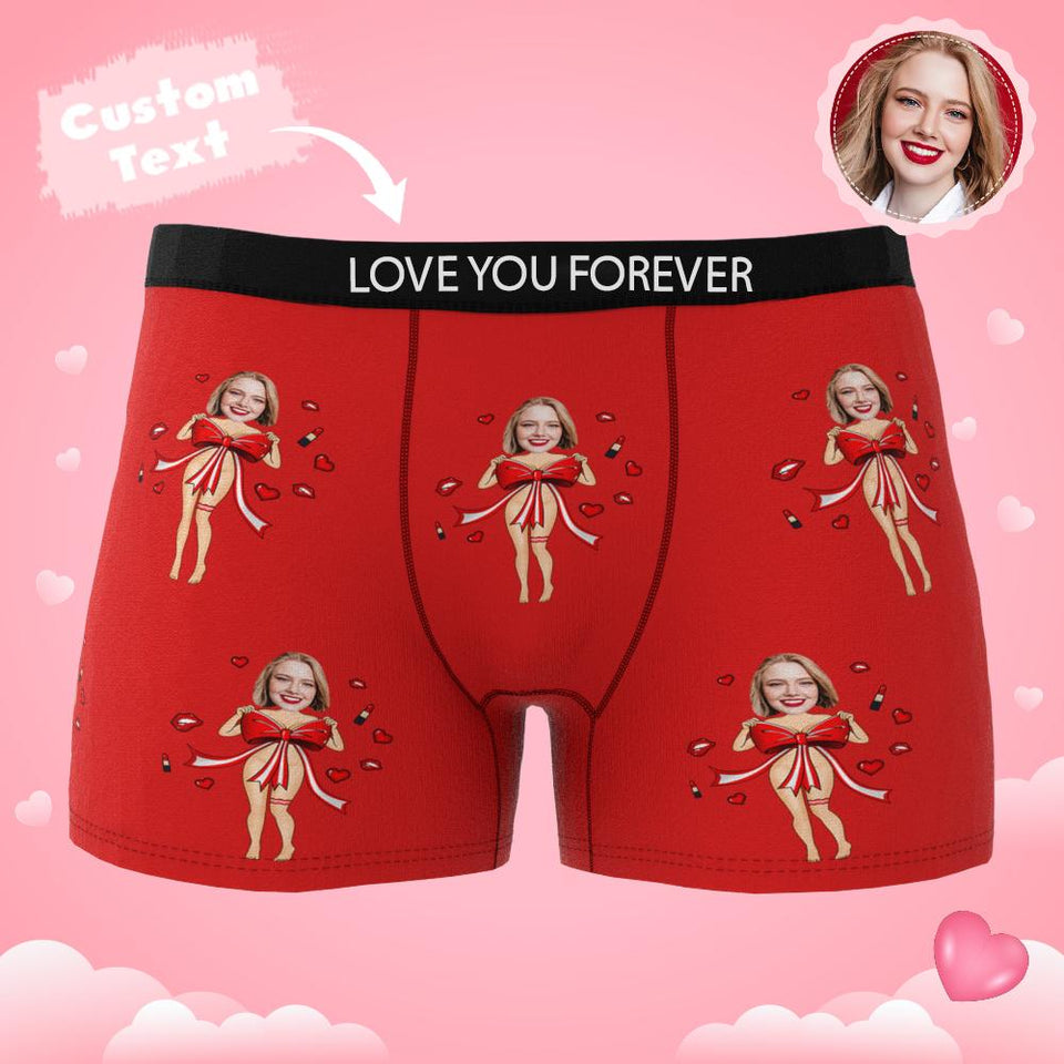 Custom Photo Boxer Red Bow AR View - Personalized Couple Men's boxer briefs