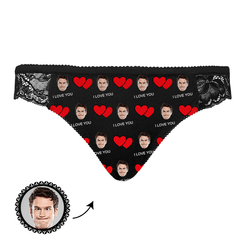 Custom Face Women Lace Sexy Panty - Personalized Couple Black Lace Panties