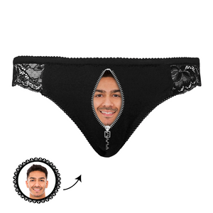 Custom Face Women Lace Sexy Panty - Personalized Couple Black Lace Panties