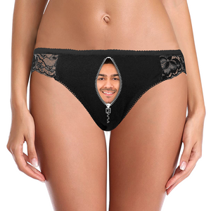 Custom Face Women Lace Sexy Panty - Personalized Couple Black Lace Panties