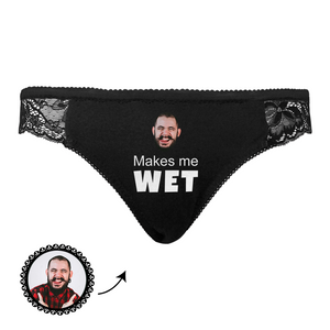 Custom Face Women Lace Sexy Panty - Personalized Couple Black Lace Panties