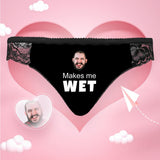 Custom Face Women Lace Sexy Panty - Personalized Couple Black Lace Panties