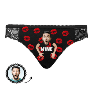 Custom Face Women Lace Sexy Panty - Personalized Couple Black Lace Panties