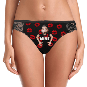 Custom Face Women Lace Sexy Panty - Personalized Couple Black Lace Panties