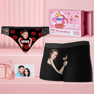 Custom Face Matching set women panties + men's boxer briefs For Couples - Personalized Couple Underwear