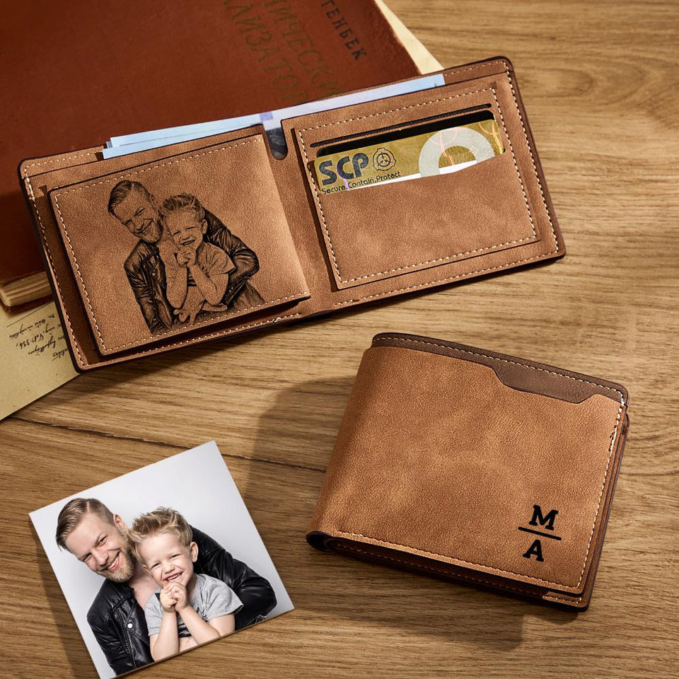 Any Photo - Personalized Engraved Photo Bifold Leather Wallet