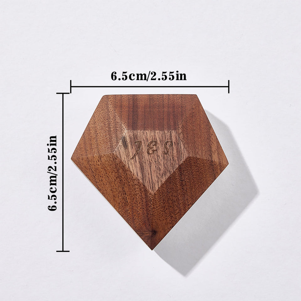 Custom Initial And Text - Personalized Initial Wooden Rotating Ring Box